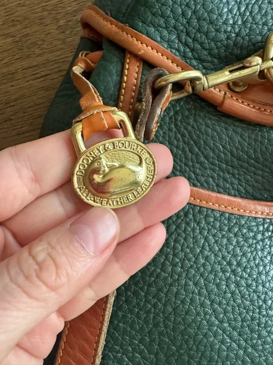 Dooney & Bourke Dark Green Pebbled Leather Backpack with Tan Trim - Picture 4 of 8